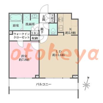 楽器可の賃貸物件 1 LDK 18.8万円の図面１