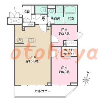 楽器可の賃貸物件 2 LDK 24.2万円の図面１