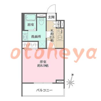 楽器可の賃貸物件 1 K 9.5万円の図面１