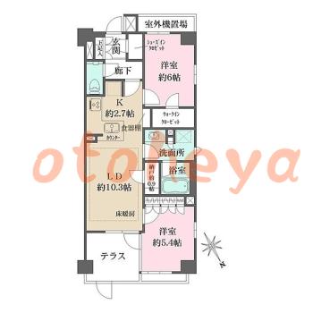 楽器可の賃貸物件 2 LDK 29万円の図面１