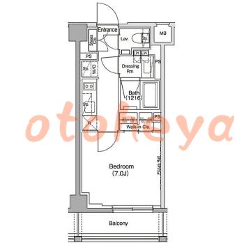 楽器可の賃貸物件 1 K 14.3万円の図面１