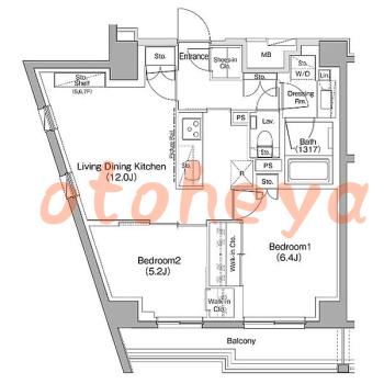 防音室のある楽器可 賃貸物件 2 LDK 31万円の図面１