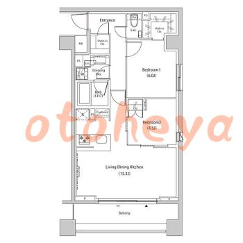グランドピアノ可の賃貸物件 2 LDK 42万円の図面１