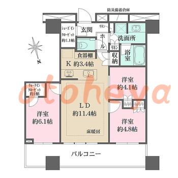 防音室のある楽器可 賃貸物件 3 LDK 68万円の図面１