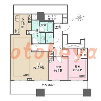 防音室のある楽器可 賃貸物件 2 LDK 110万円の図面１