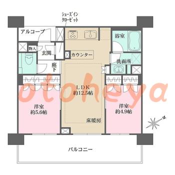 防音室のある楽器可 賃貸物件 2 LDK 25万円の図面１