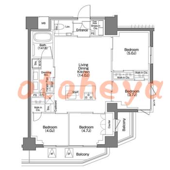 楽器可の賃貸物件 4 LDK 45万円の図面１