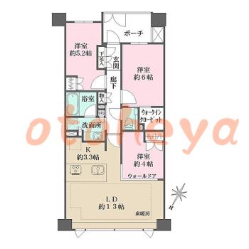 グランドピアノ可の賃貸物件 3 LDK 25.3万円の図面１