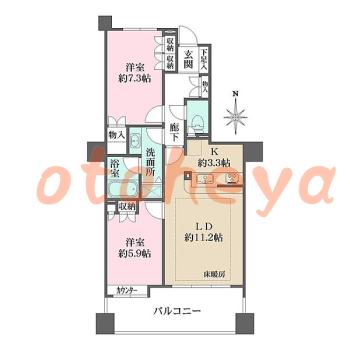 楽器可の賃貸物件 2 LDK 26万円の図面１