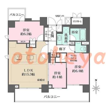 防音室のある楽器可 賃貸物件 3 LDK 25.4万円の図面１