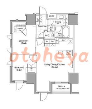 楽器可の賃貸物件 2 LDK 24万円の図面１