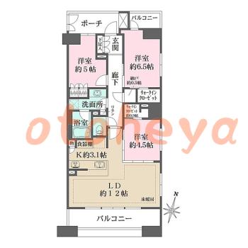 楽器可の賃貸物件 3 LDK 23.5万円の図面１