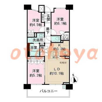 防音室のある楽器可 賃貸物件 3 LDK 15.5万円の図面１