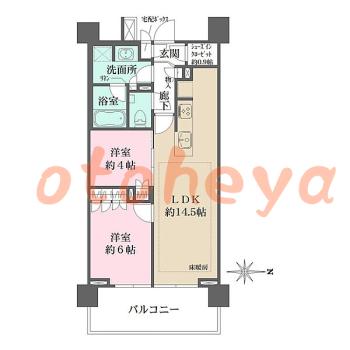 楽器可の賃貸物件 2 LDK 20万円の図面１