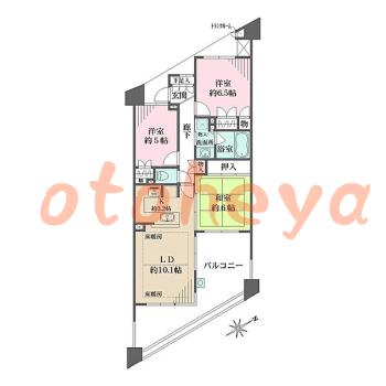 防音室のある楽器可 賃貸物件 3 LDK 14.9万円の図面１