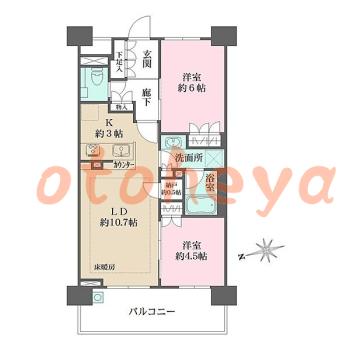 防音室のある楽器可 賃貸物件 2 LDK 14.8万円の図面１