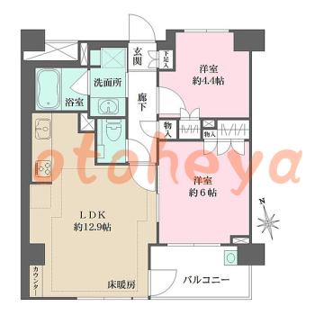防音室のある楽器可 賃貸物件 2 LDK 14.5万円の図面１