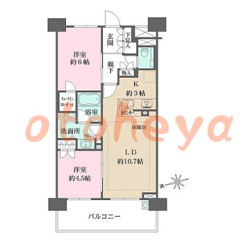 防音室のある楽器可 賃貸物件 2 LDK 14.5万円の図面１