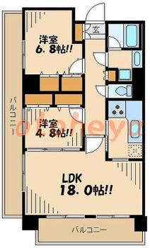 防音室のある楽器可 賃貸物件 2 LDK 19.3万円の図面１