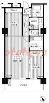 グランドピアノ可の賃貸物件 2 LDK 17.6万円の図面１