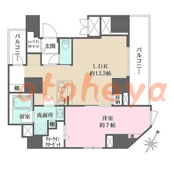 防音室のある楽器可 賃貸物件 1 LDK 21.4万円の図面１