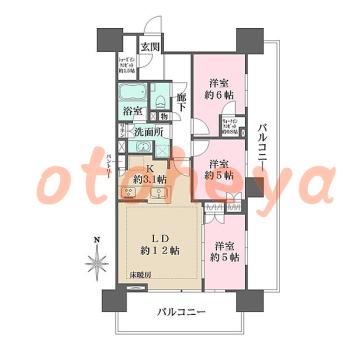 楽器可の賃貸物件 3 LDK 23万円の図面１
