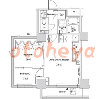 防音室のある楽器可 賃貸物件 2 LDK 19.8万円の図面１