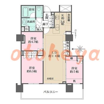 防音室のある楽器可 賃貸物件 3 LDK 37万円の図面１