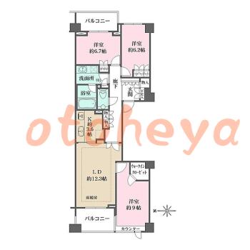 楽器可の賃貸物件 3 LDK 40万円の図面１