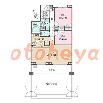 楽器可の賃貸物件 2 LDK 22万円の図面１