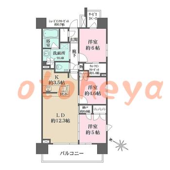 楽器可の賃貸物件 3 LDK 24万円の図面１