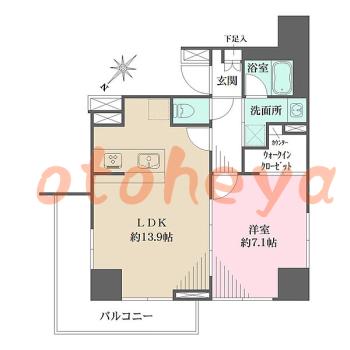 防音室のある楽器可 賃貸物件 1 LDK 18.8万円の図面１