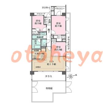 グランドピアノ可の賃貸物件 3 LDK 29.8万円の図面１