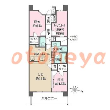 楽器可の賃貸物件 2 SLDK 27.5万円の図面１