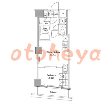 楽器可の賃貸物件 1 DK 17.7万円の図面１
