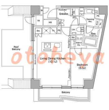 楽器可の賃貸物件 1 LDK 23.3万円の図面１