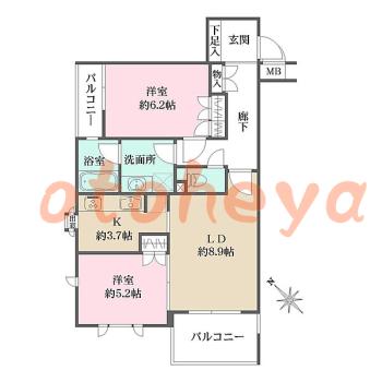 楽器可の賃貸物件 2 LDK 23万円の図面１