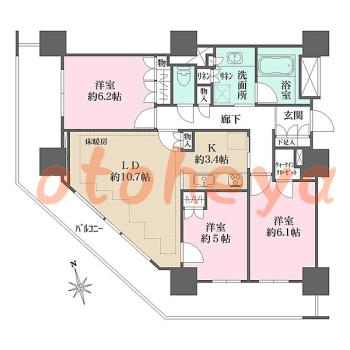 楽器可の賃貸物件 3 LDK 19万円の図面１