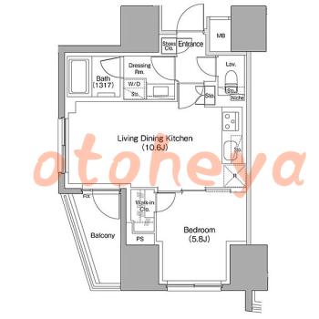防音室のある楽器可 賃貸物件 1 LDK 21.5万円の図面１