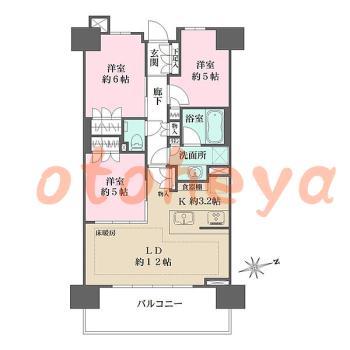 防音室のある楽器可 賃貸物件 3 LDK 29万円の図面１