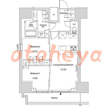 防音室のある楽器可 賃貸物件 2 LDK 30.9万円の図面１