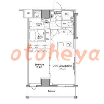 グランドピアノ可の賃貸物件 1 LDK 21.6万円の図面１