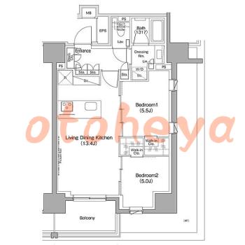 防音室のある楽器可 賃貸物件 2 LDK 22.8万円の図面１