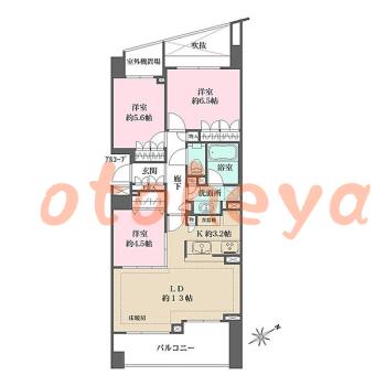 楽器可の賃貸物件 3 LDK 23万円の図面１