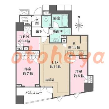 グランドピアノ可の賃貸物件 2 LDK 52万円の図面１