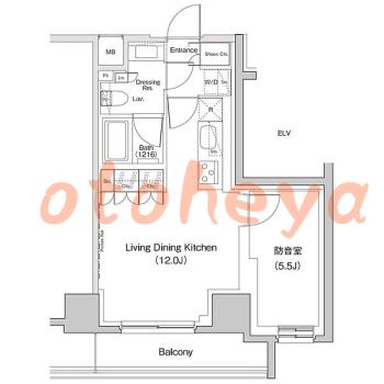 防音室のある楽器可 賃貸物件 1 LDK 18.5万円の図面１