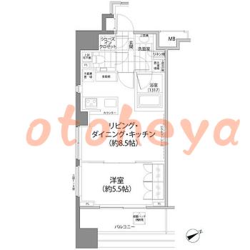 楽器可の賃貸物件 1 LDK 18.8万円の図面１