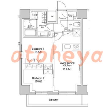 グランドピアノ可の賃貸物件 2 LDK 23.5万円の図面１