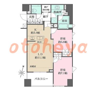 楽器可の賃貸物件 2 LDK 40万円の図面１