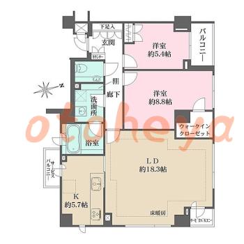 防音室のある楽器可 賃貸物件 2 LDK 34万円の図面１